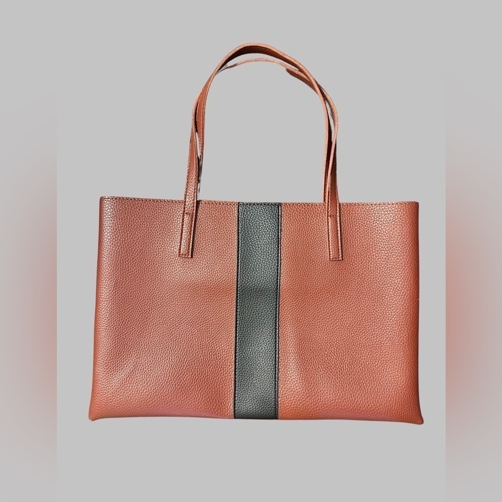 VINCE CAMUTO Brown/Black Lap Top Easy Carry Leather Tote Bag.